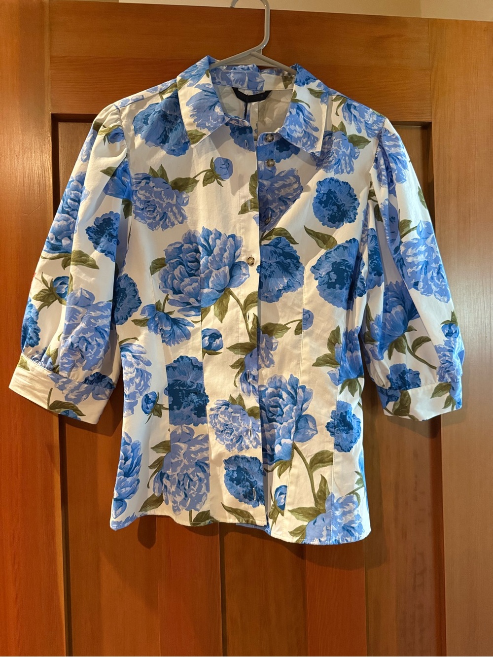 Zara floral poplin blouse hydrangea NWT M